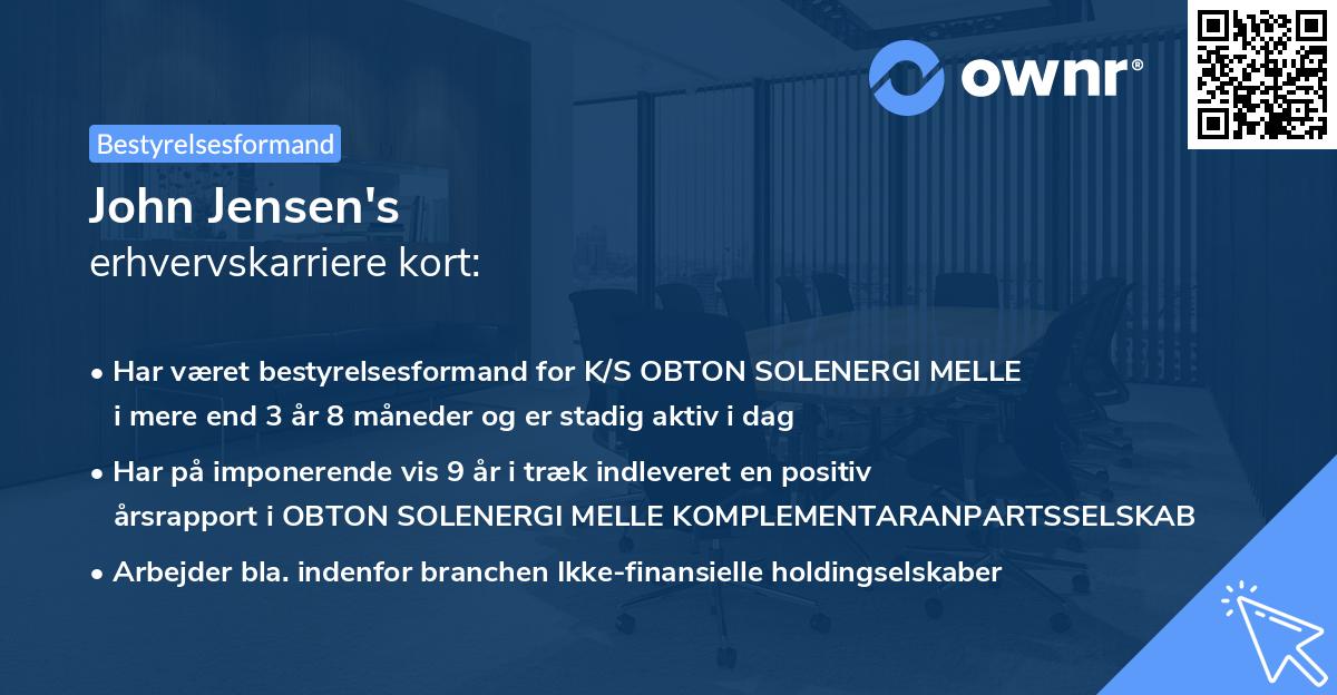 John Jensen's erhvervskarriere kort