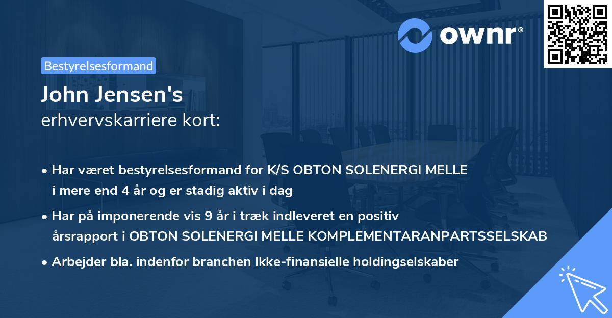 John Jensen's erhvervskarriere kort