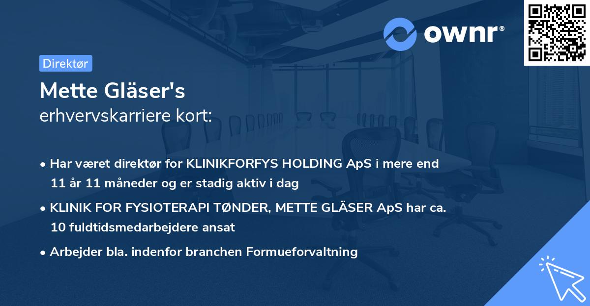 Mette Gläser's erhvervskarriere kort