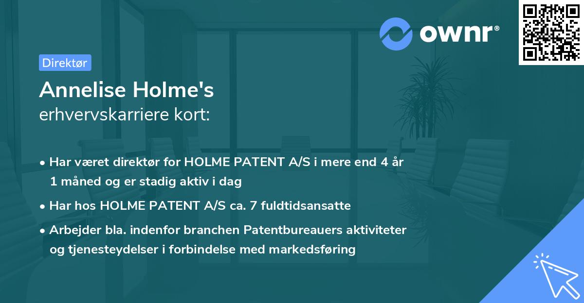 Annelise Holme's erhvervskarriere kort