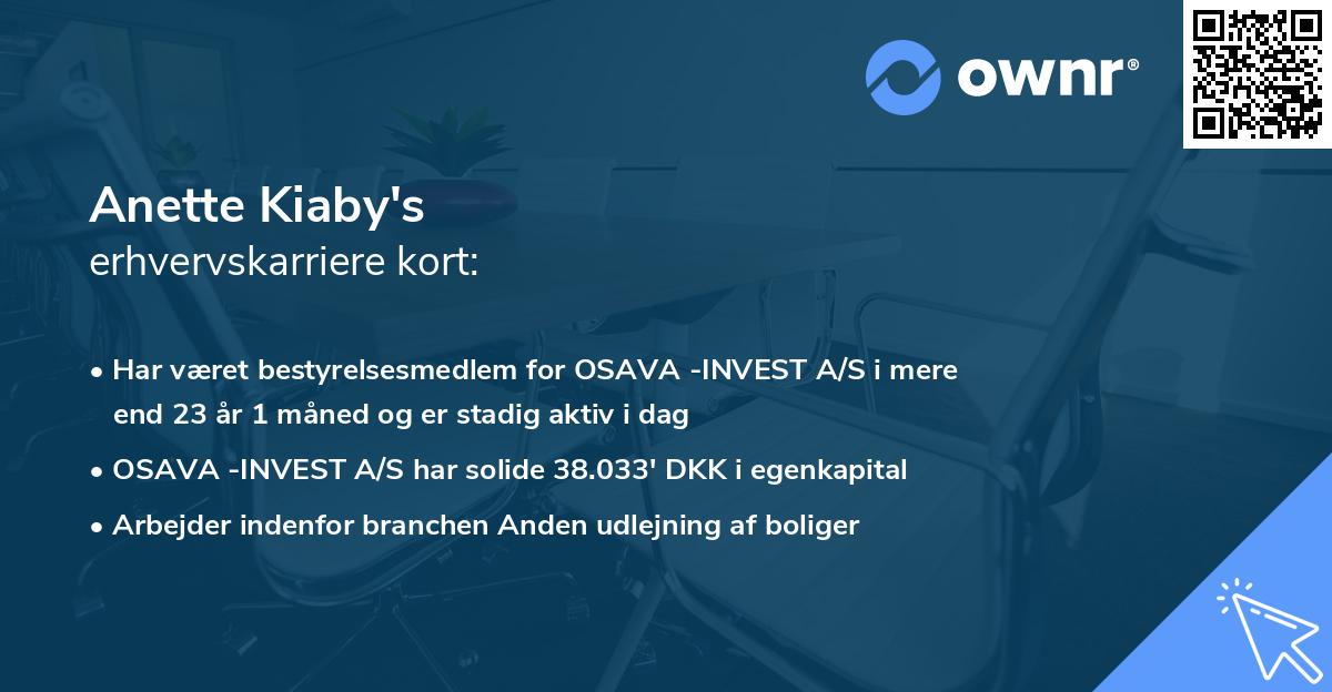 Anette Kiaby's erhvervskarriere kort