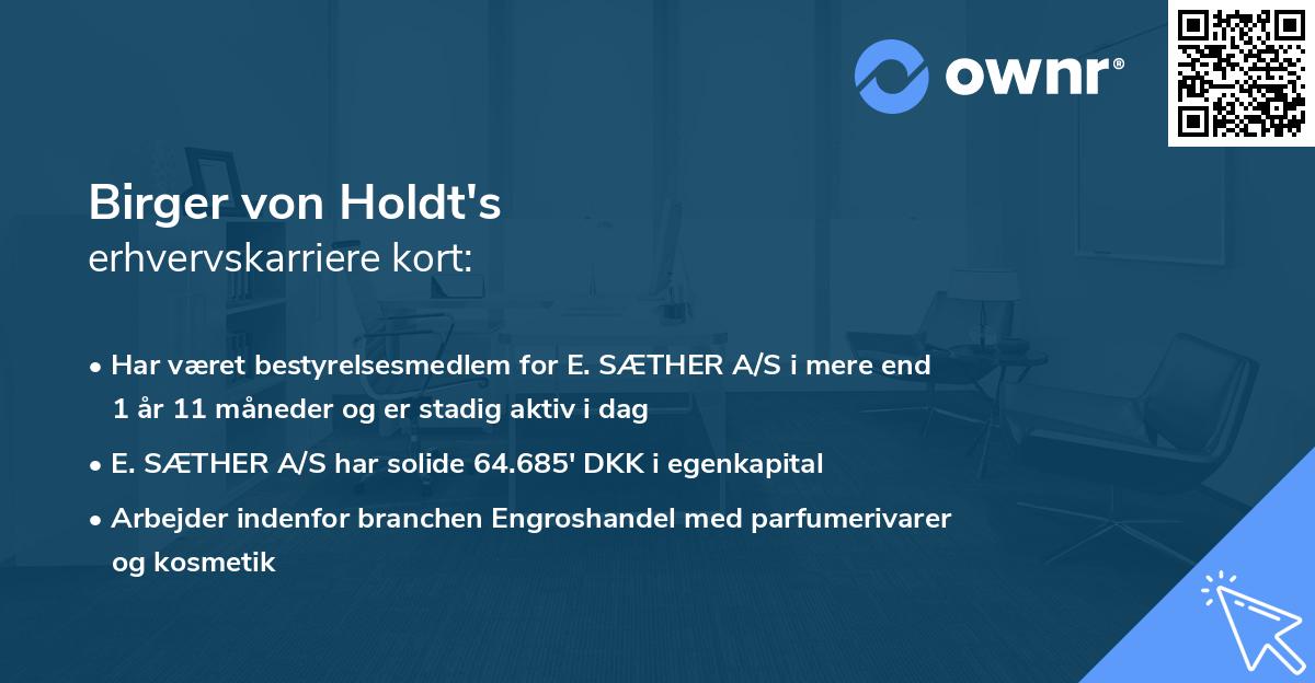 Birger von Holdt's erhvervskarriere kort