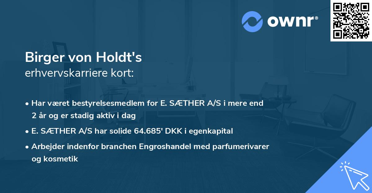 Birger von Holdt's erhvervskarriere kort