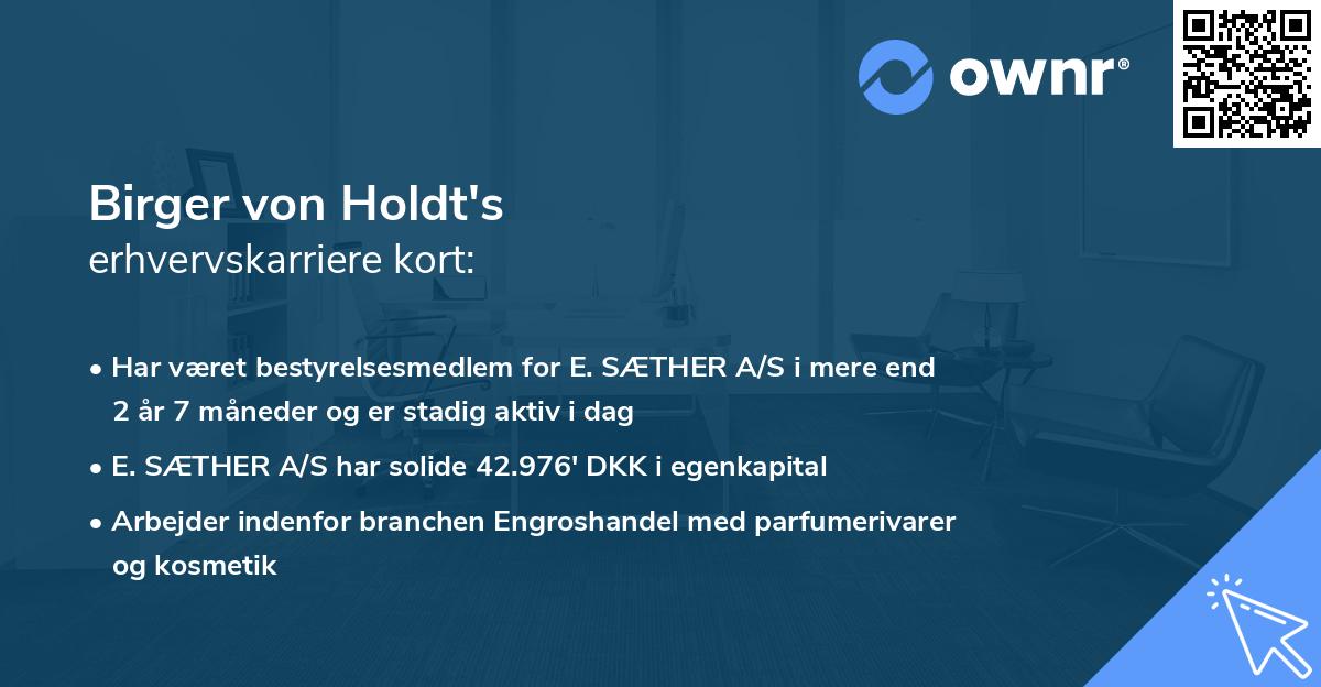 Birger von Holdt's erhvervskarriere kort