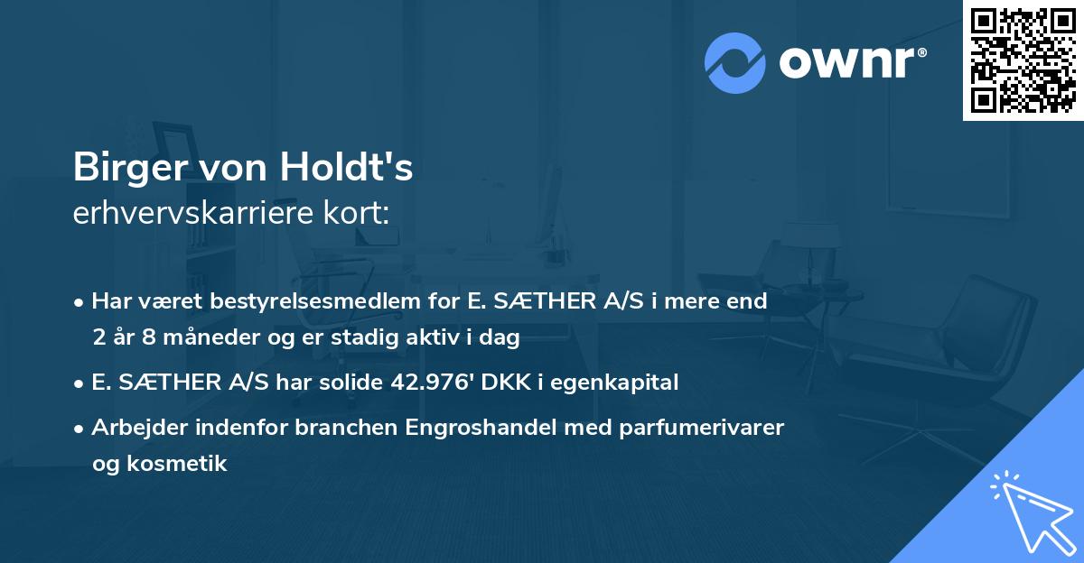 Birger von Holdt's erhvervskarriere kort