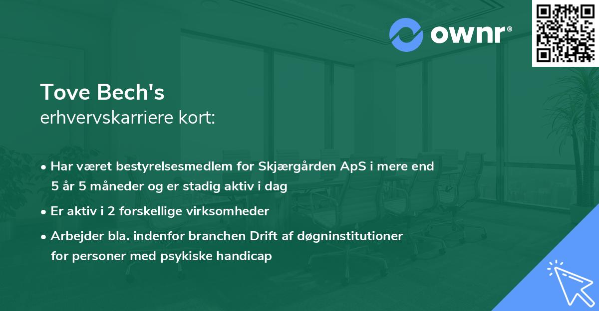 Tove Bech's erhvervskarriere kort