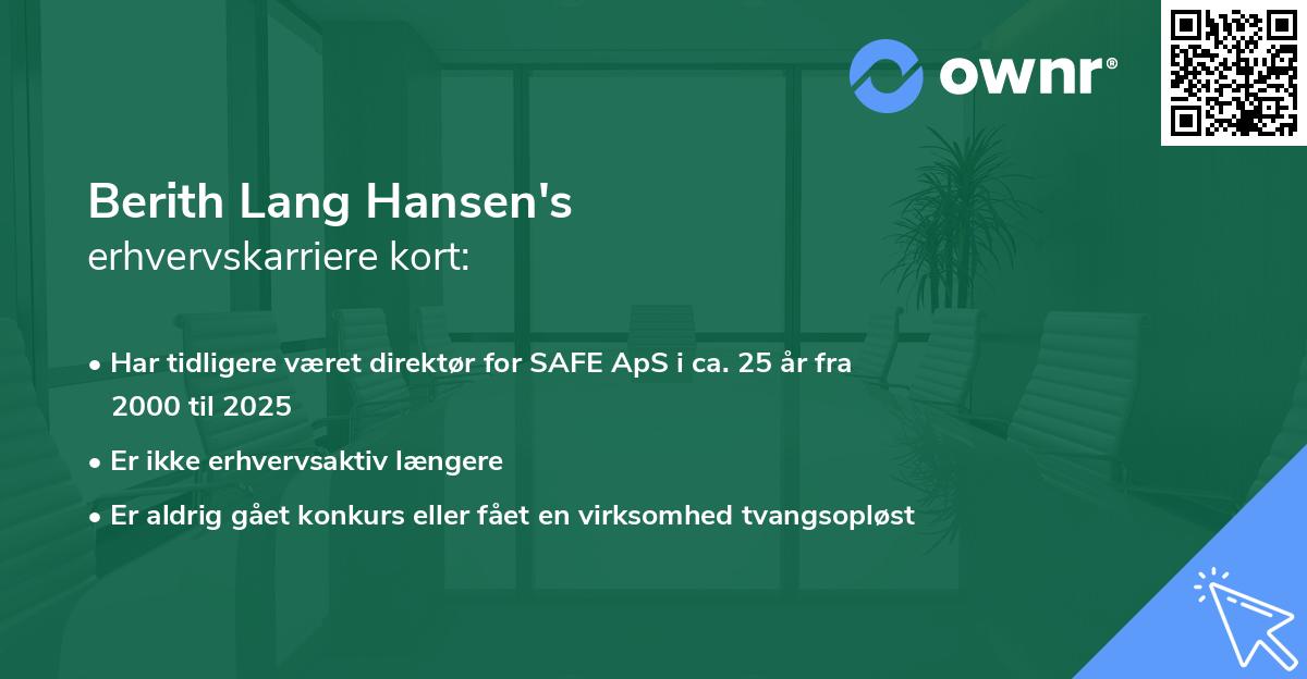 Berith Lang Hansen's erhvervskarriere kort