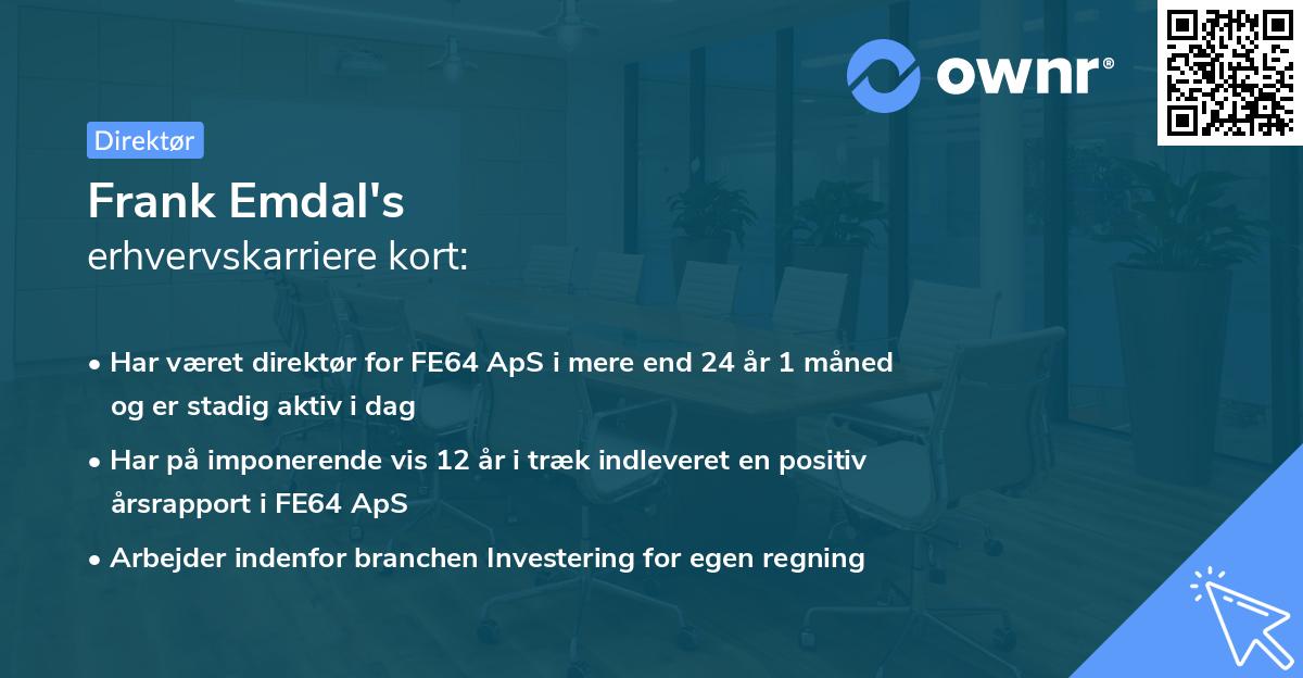 Frank Emdal's erhvervskarriere kort