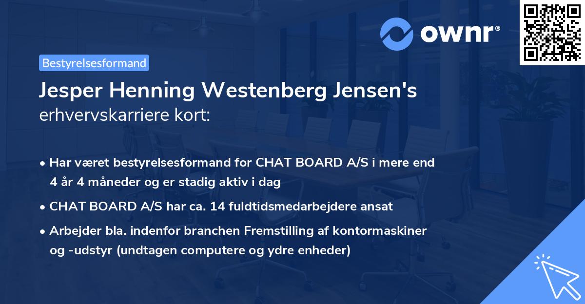 Jesper Henning Westenberg Jensen's erhvervskarriere kort