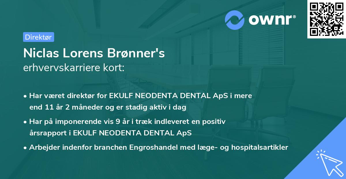 Niclas Lorens Brønner's erhvervskarriere kort