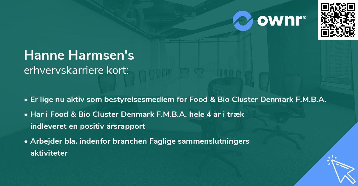 Hanne Harmsen's erhvervskarriere kort