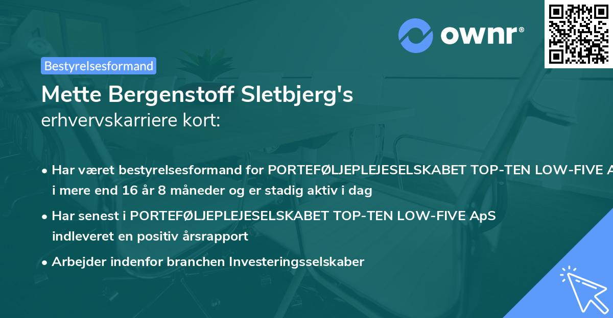 Mette Bergenstoff Sletbjerg's erhvervskarriere kort