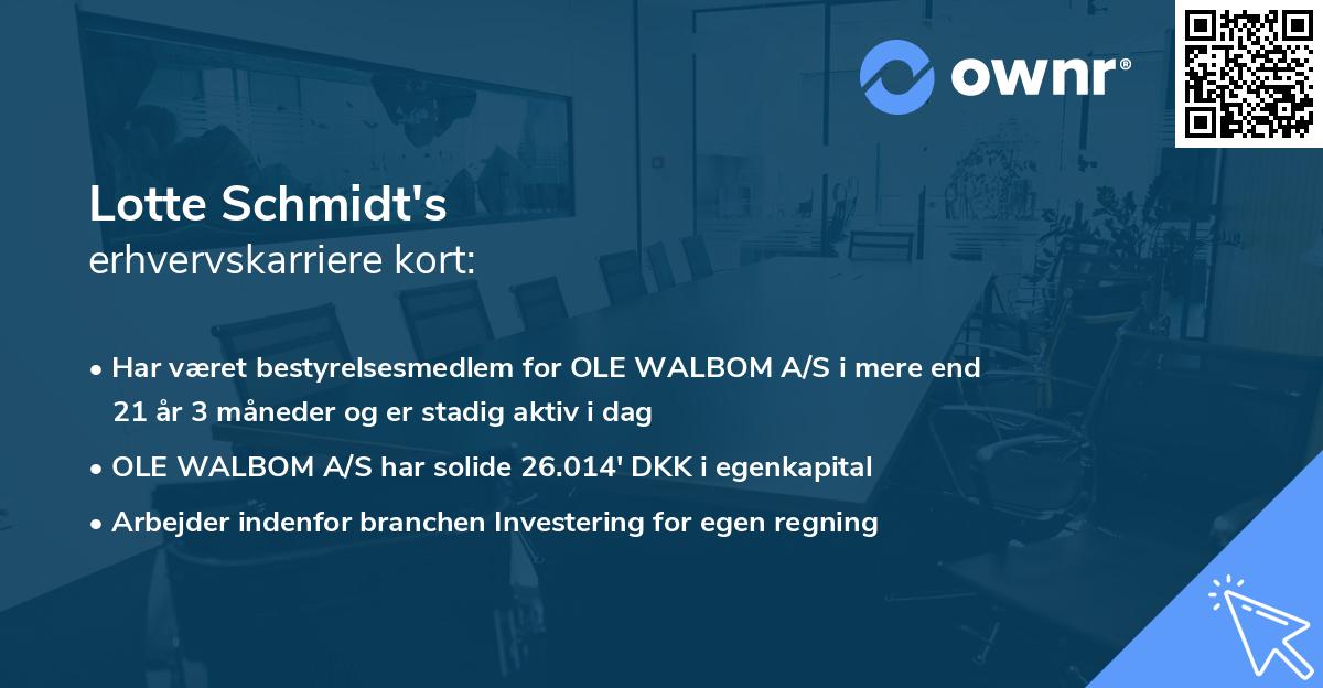 Lotte Schmidt's erhvervskarriere kort