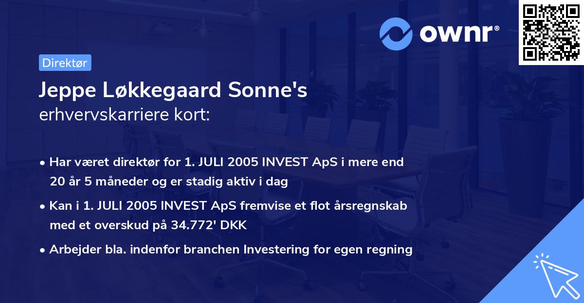 Jeppe Løkkegaard Sonne's erhvervskarriere kort