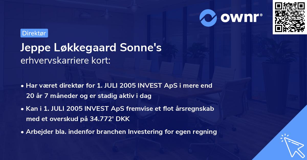 Jeppe Løkkegaard Sonne's erhvervskarriere kort