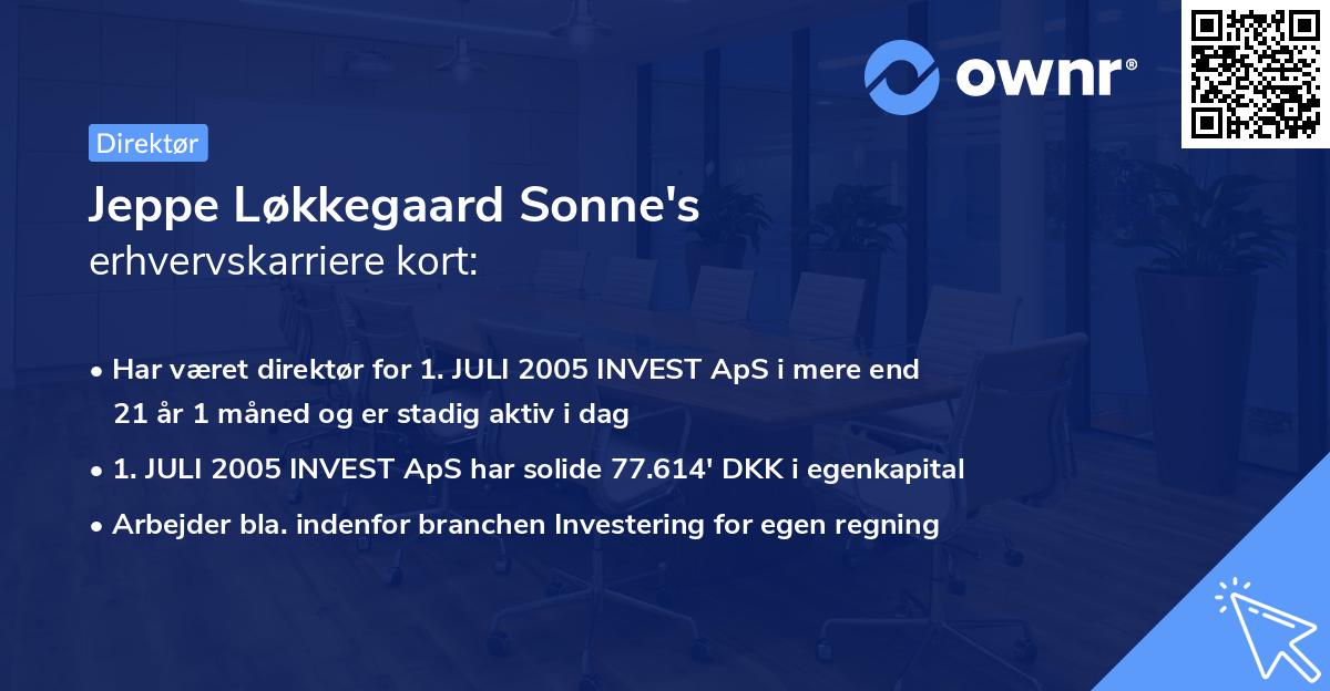 Jeppe Løkkegaard Sonne's erhvervskarriere kort