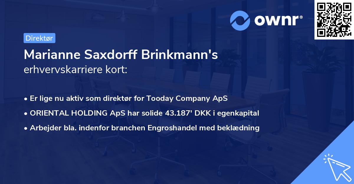 Marianne Saxdorff Brinkmann's erhvervskarriere kort