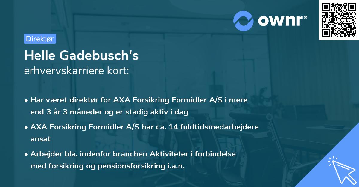 Helle Gadebusch's erhvervskarriere kort