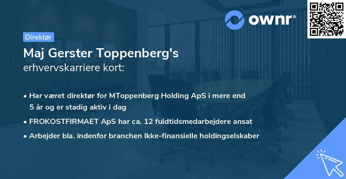 Maj Gerster Toppenberg's erhvervskarriere kort