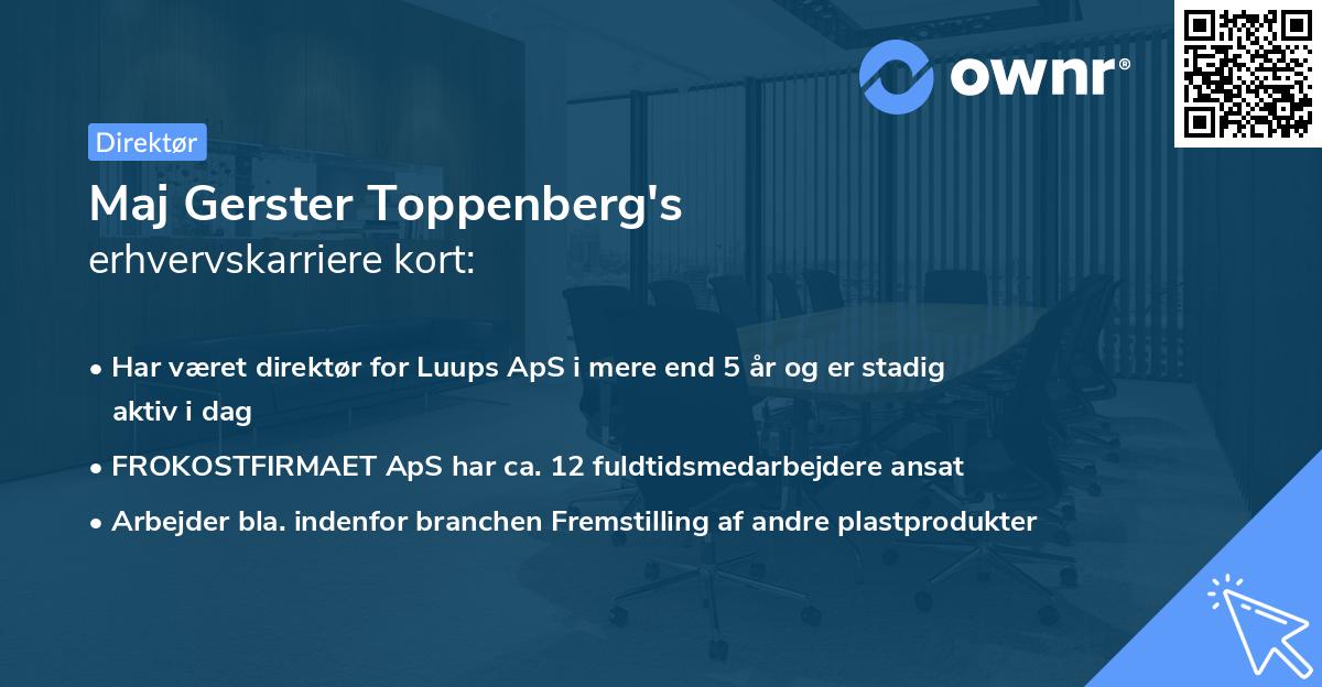Maj Gerster Toppenberg's erhvervskarriere kort