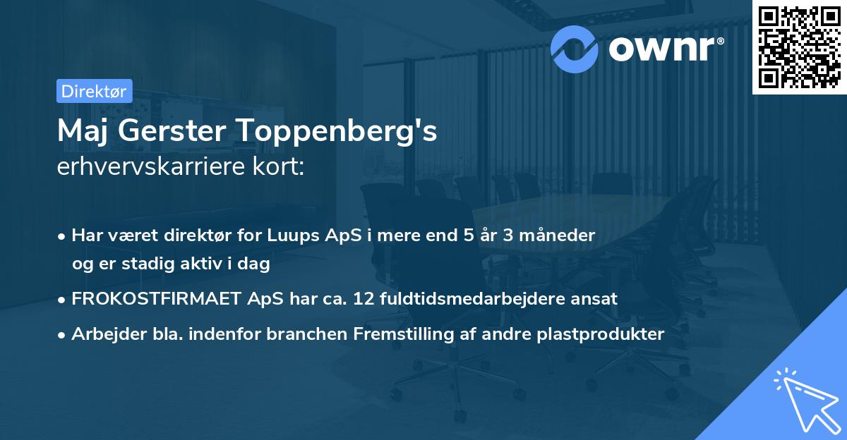 Maj Gerster Toppenberg's erhvervskarriere kort