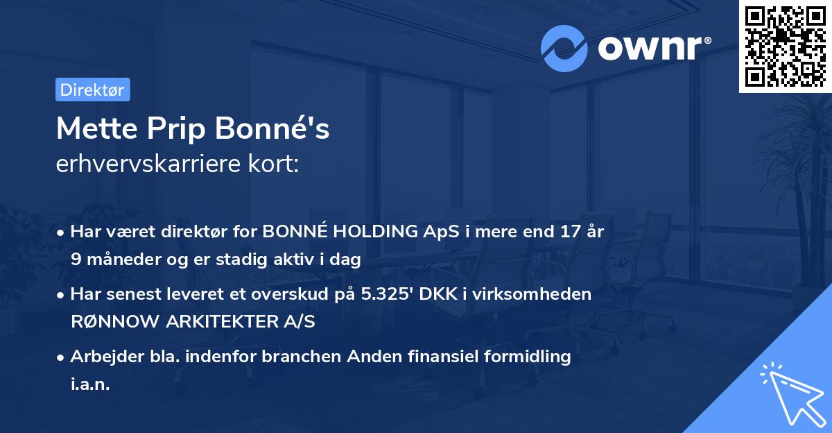 Mette Prip Bonné's erhvervskarriere kort