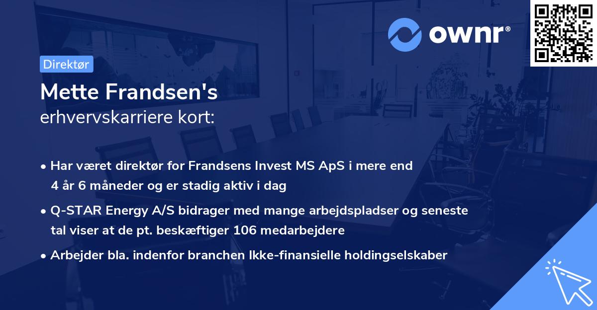 Mette Frandsen's erhvervskarriere kort