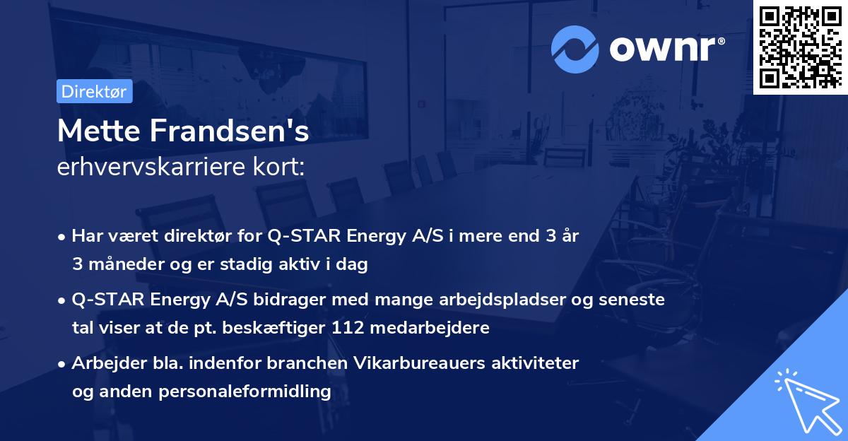 Mette Frandsen's erhvervskarriere kort