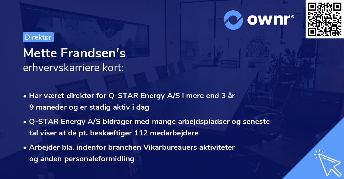 Mette Frandsen's erhvervskarriere kort