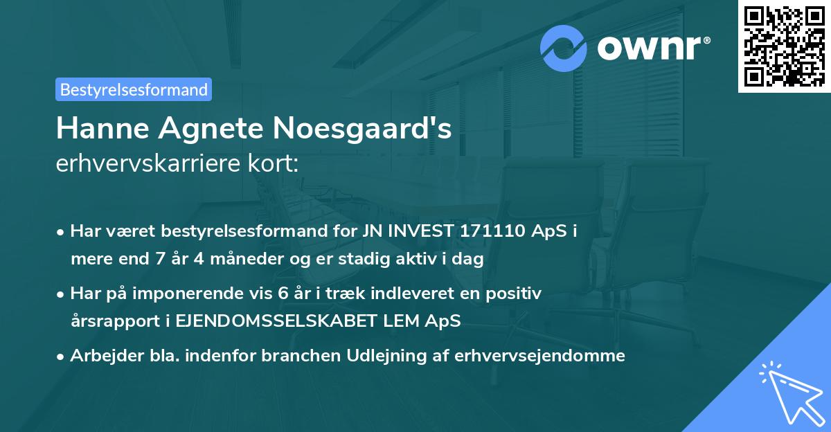 Hanne Agnete Noesgaard's erhvervskarriere kort