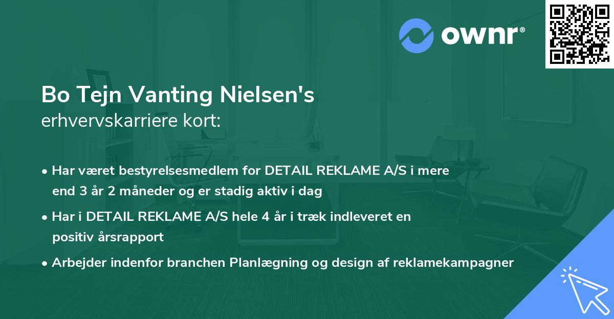 Bo Tejn Vanting Nielsen's erhvervskarriere kort