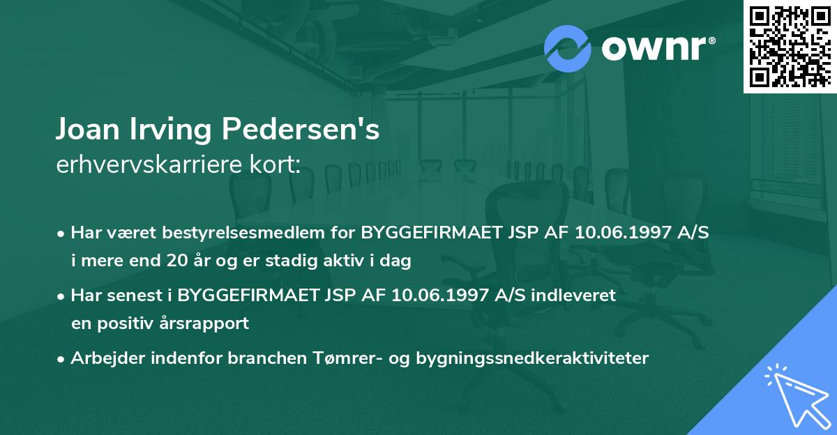 Joan Irving Pedersen's erhvervskarriere kort