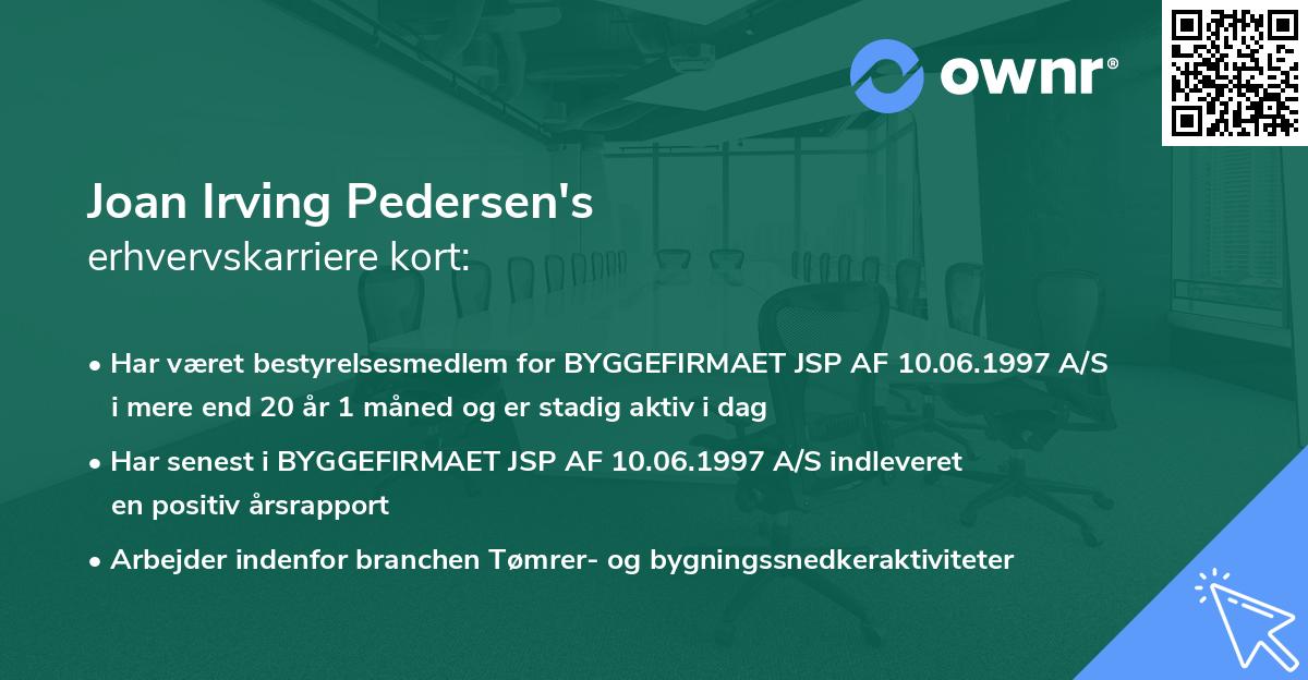 Joan Irving Pedersen's erhvervskarriere kort