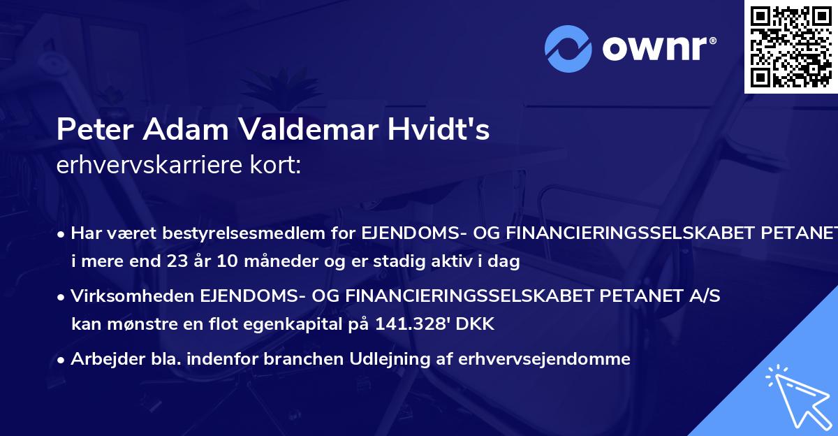 Peter Adam Valdemar Hvidt's erhvervskarriere kort