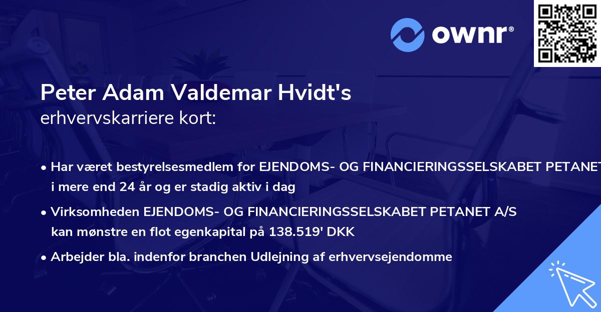Peter Adam Valdemar Hvidt's erhvervskarriere kort