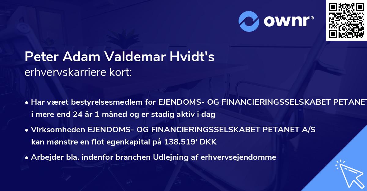 Peter Adam Valdemar Hvidt's erhvervskarriere kort