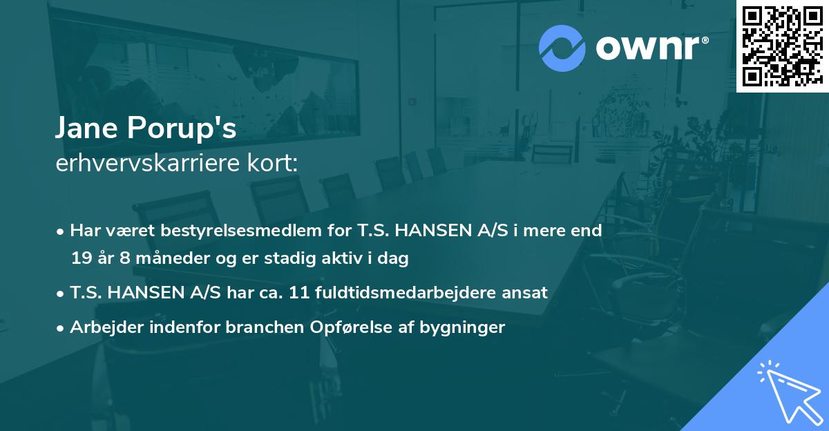 Jane Porup's erhvervskarriere kort