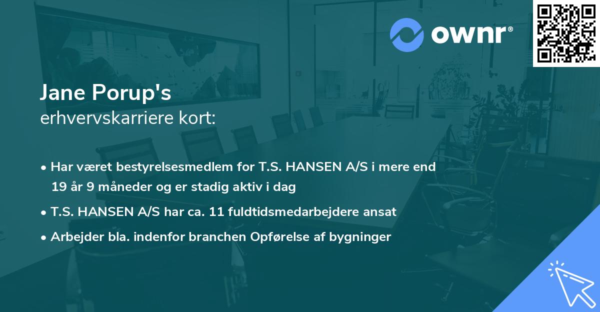 Jane Porup's erhvervskarriere kort