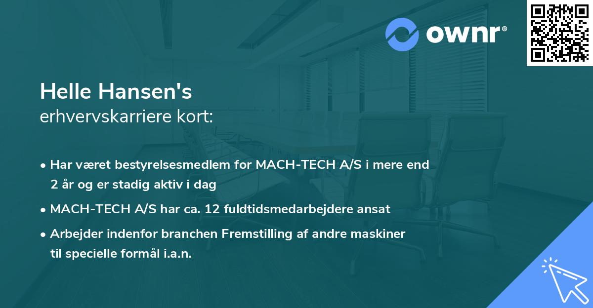 Helle Hansen's erhvervskarriere kort