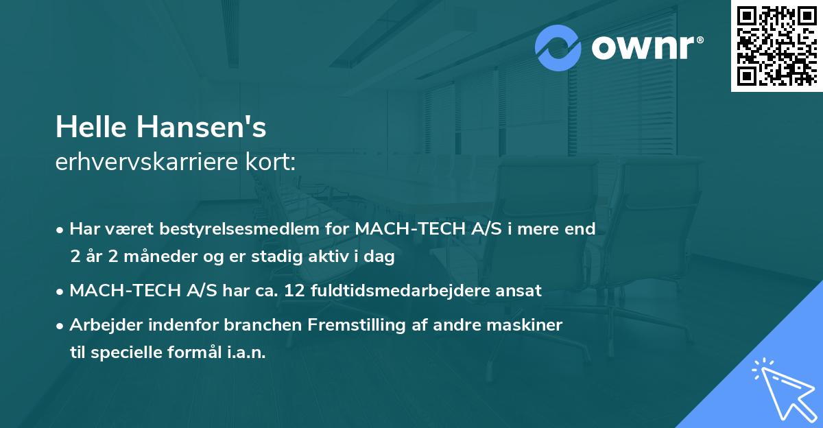 Helle Hansen's erhvervskarriere kort