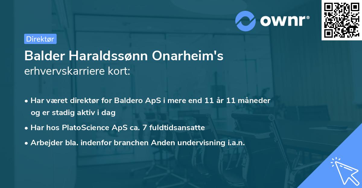 Balder Haraldssønn Onarheim's erhvervskarriere kort