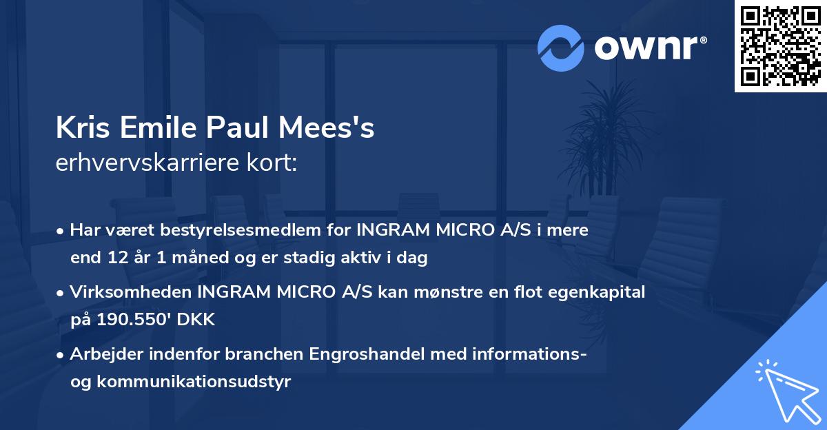 Kris Emile Paul Mees's erhvervskarriere kort