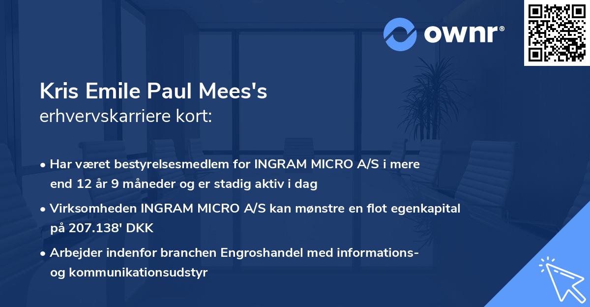 Kris Emile Paul Mees's erhvervskarriere kort
