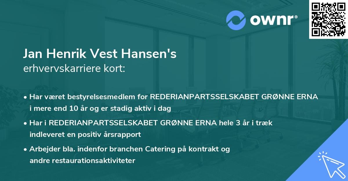 Jan Henrik Vest Hansen's erhvervskarriere kort