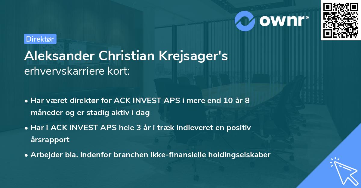 Aleksander Christian Krejsager's erhvervskarriere kort