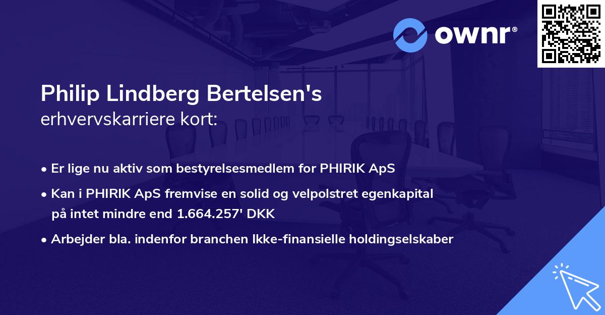 Philip Lindberg Bertelsen's erhvervskarriere kort