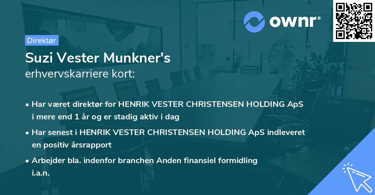 Suzi Vester Munkner's erhvervskarriere kort