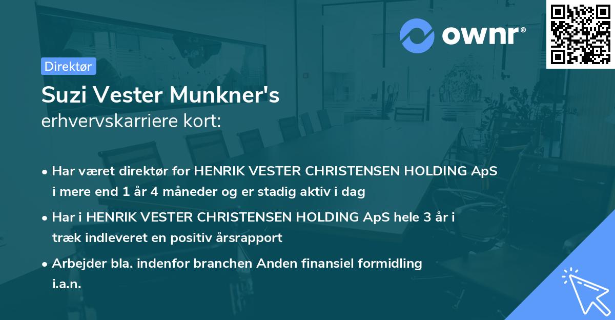 Suzi Vester Munkner's erhvervskarriere kort
