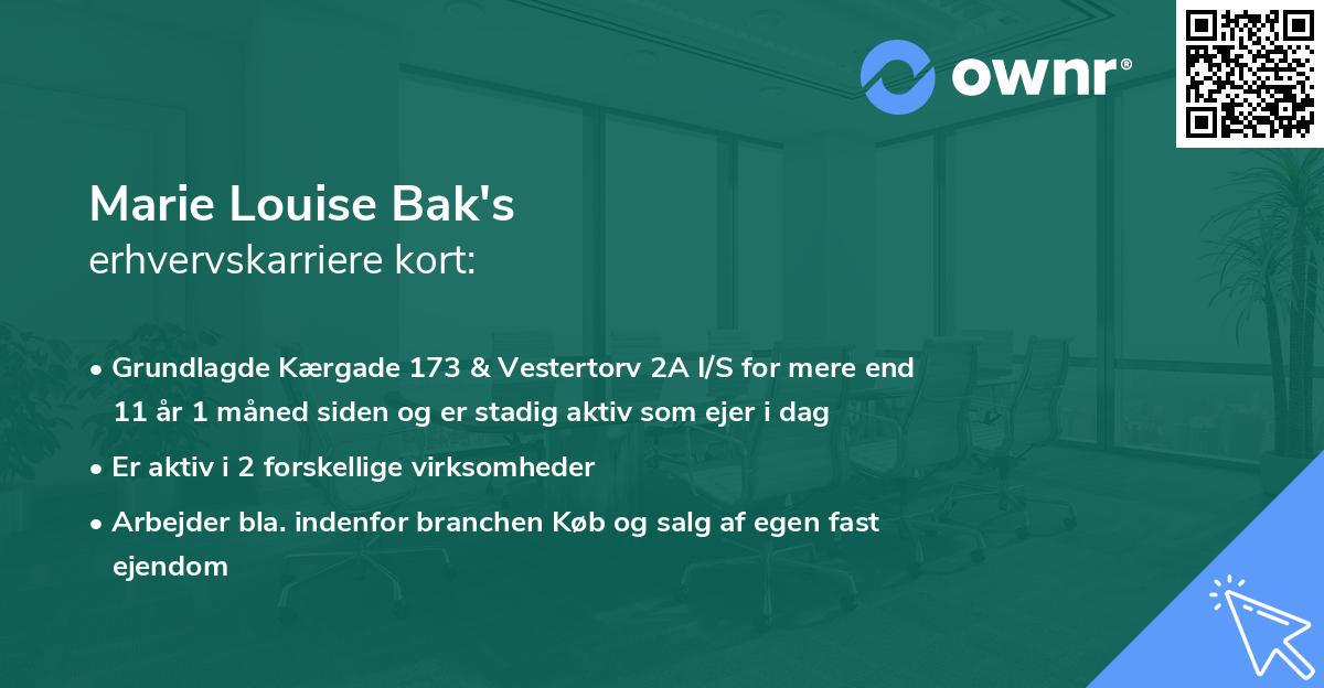 Marie Louise Bak's erhvervskarriere kort