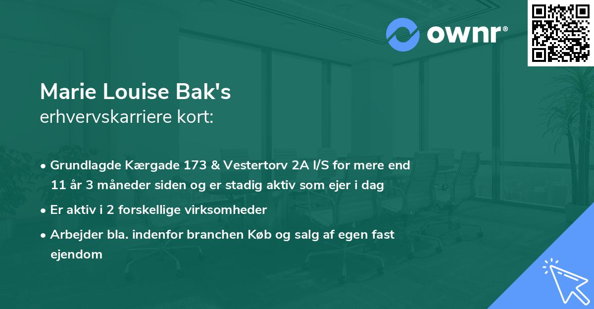 Marie Louise Bak's erhvervskarriere kort